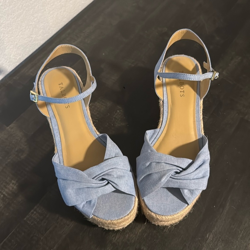 Talbots Light Blue Knotted Espadrille Wedge Sandals